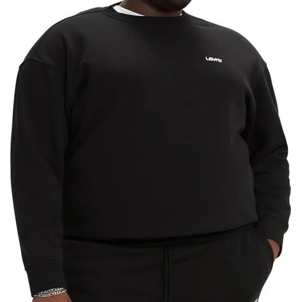 NWT‎ Men's Levi's Relaxed Fit Crew Neck Sweatshirt Black w/ White XLT Tall
